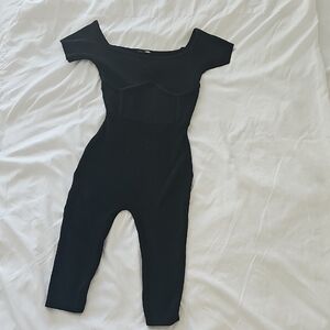 Fashion Nova Black Short-Sleeve Ribbed Jumpsuit